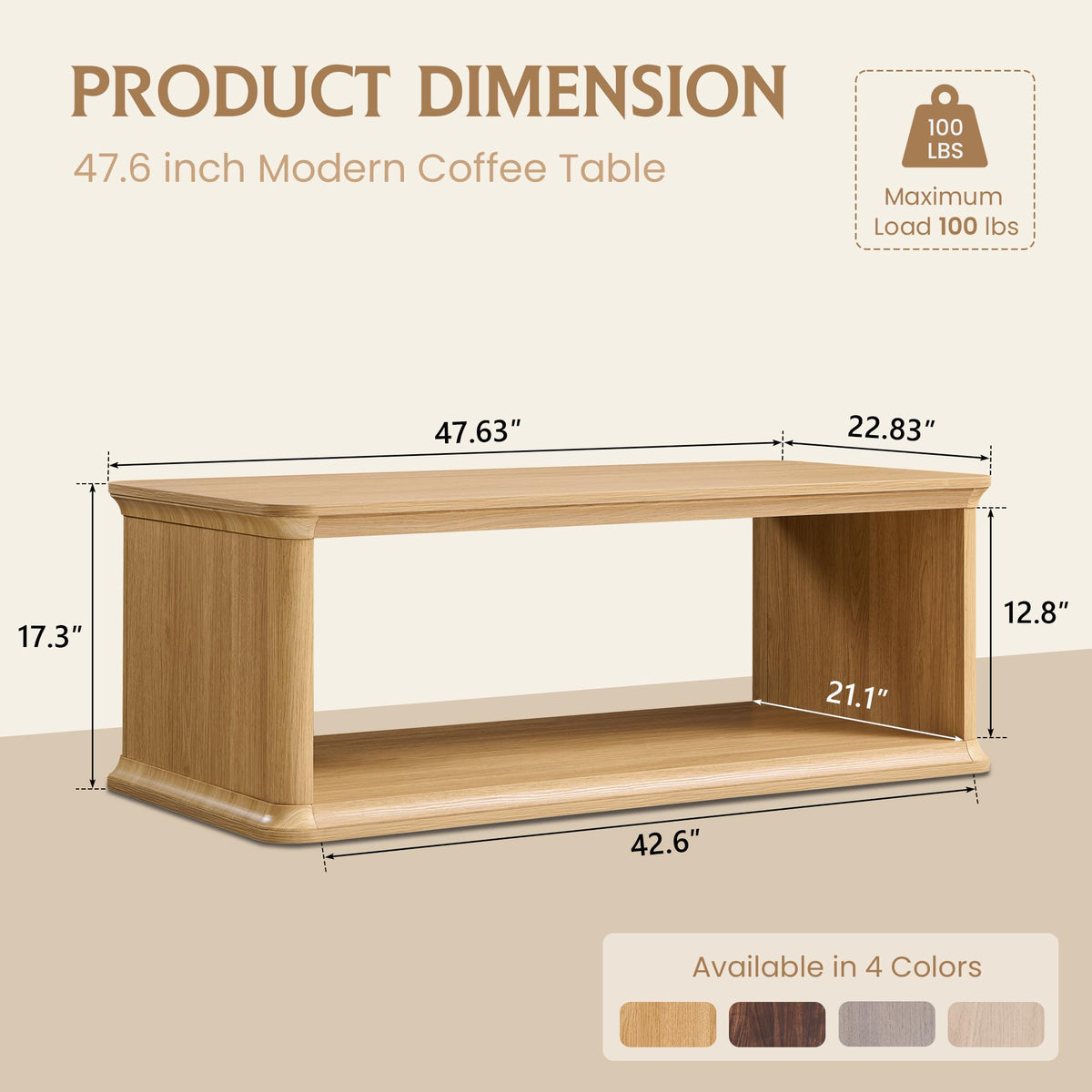 47.6" Wood Coffee Table W846