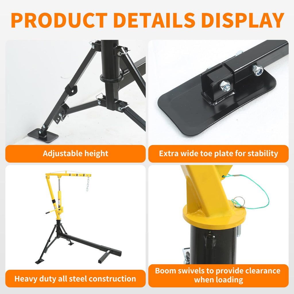 1000 lb Capacity Hydraulic Swivel Hitch Mount Truck Crane V357