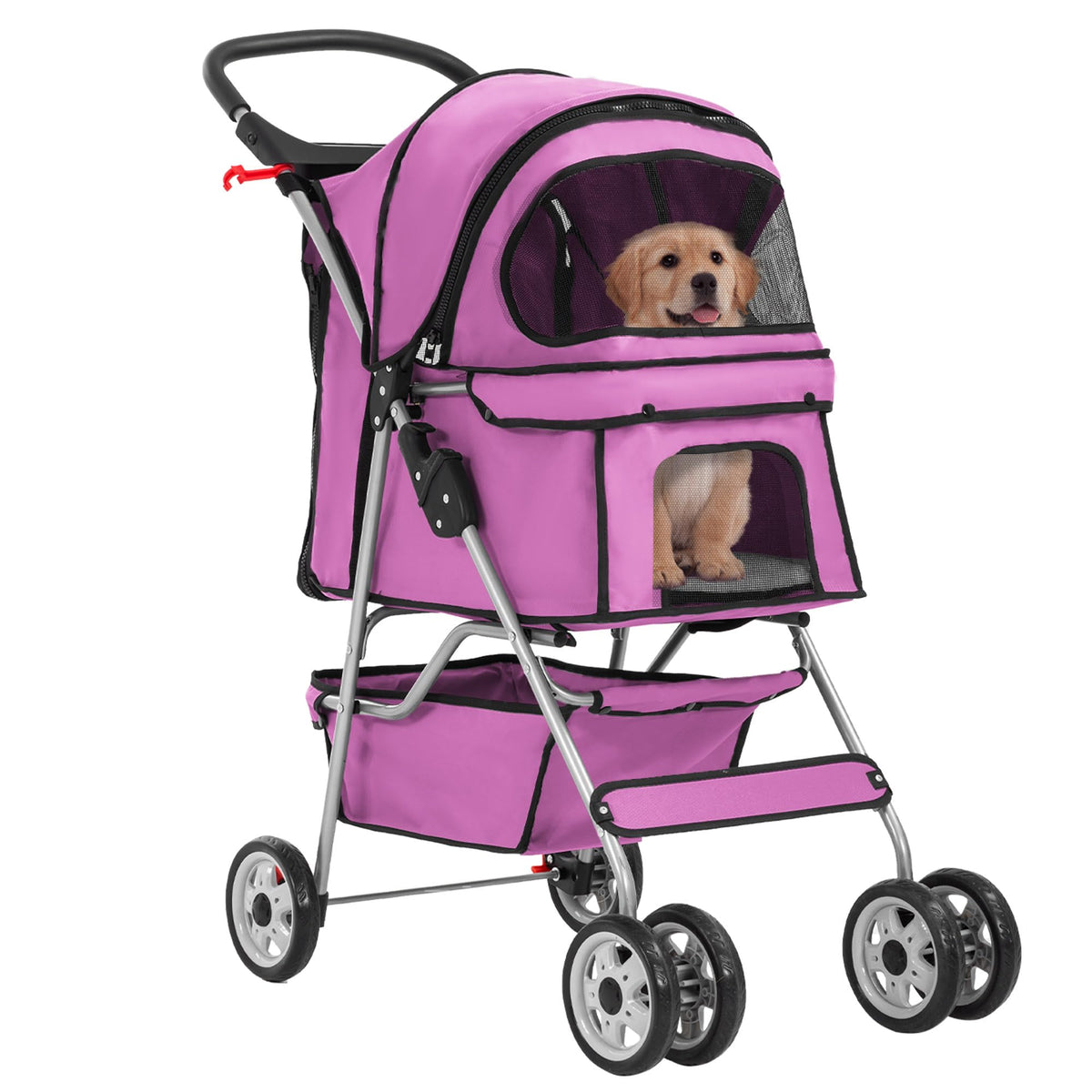 4-Wheel Foldable Pet Stroller Pink S9739