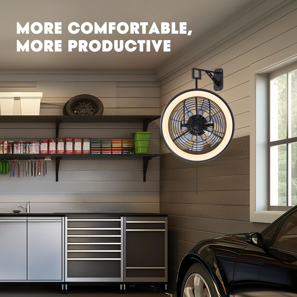 Wall Mounted Fan with Lights, 20” 6 Speeds Reversible Dimmable P9787