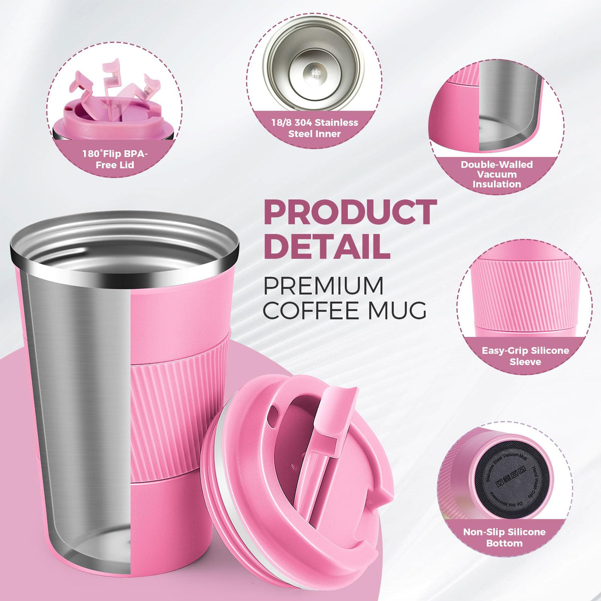 13 oz Stainless Steel Insulated Travel Coffee Mug 2 Pack R595