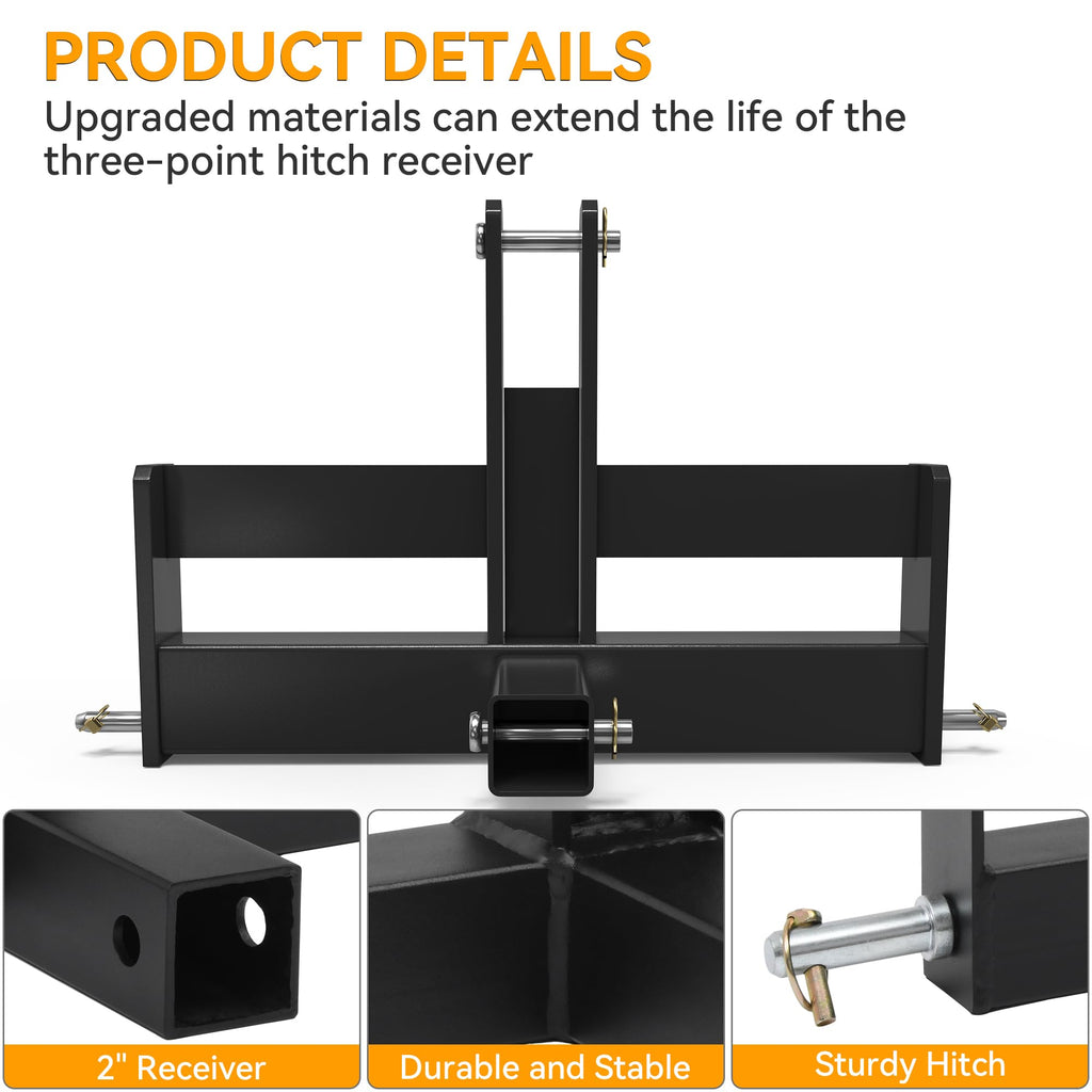 3 Point Hitch Receiver with Suitcase Weight Brackets Category 1 C671