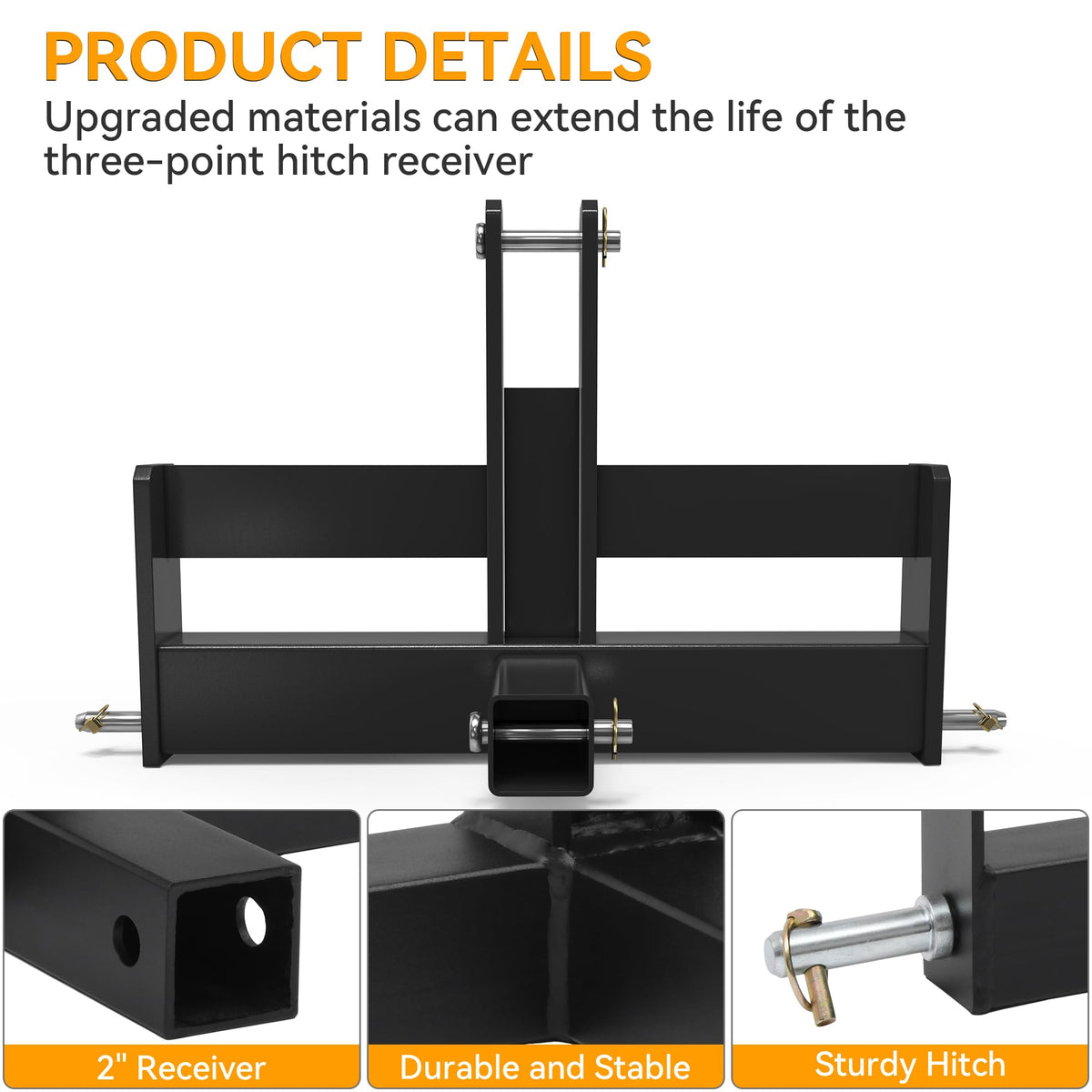 3 Point Hitch Receiver with Suitcase Weight Brackets Category 1 C671