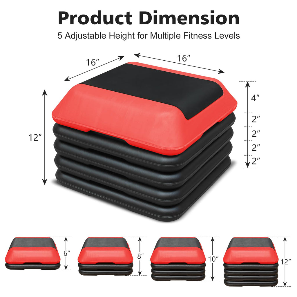 16"x16" Adjustable Exercise Aerobic Step Platform with 4 Risers X82816
