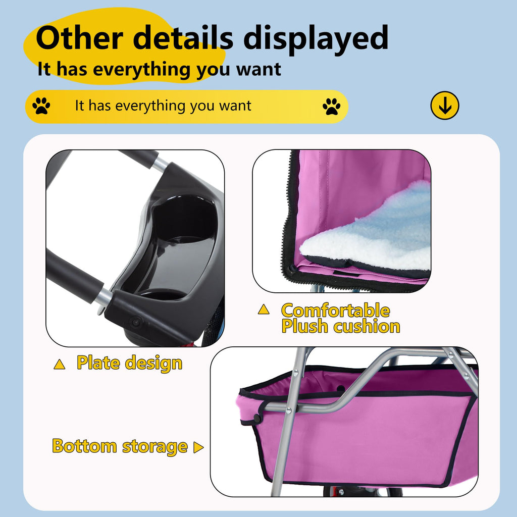 4-Wheel Foldable Pet Stroller Pink S9739