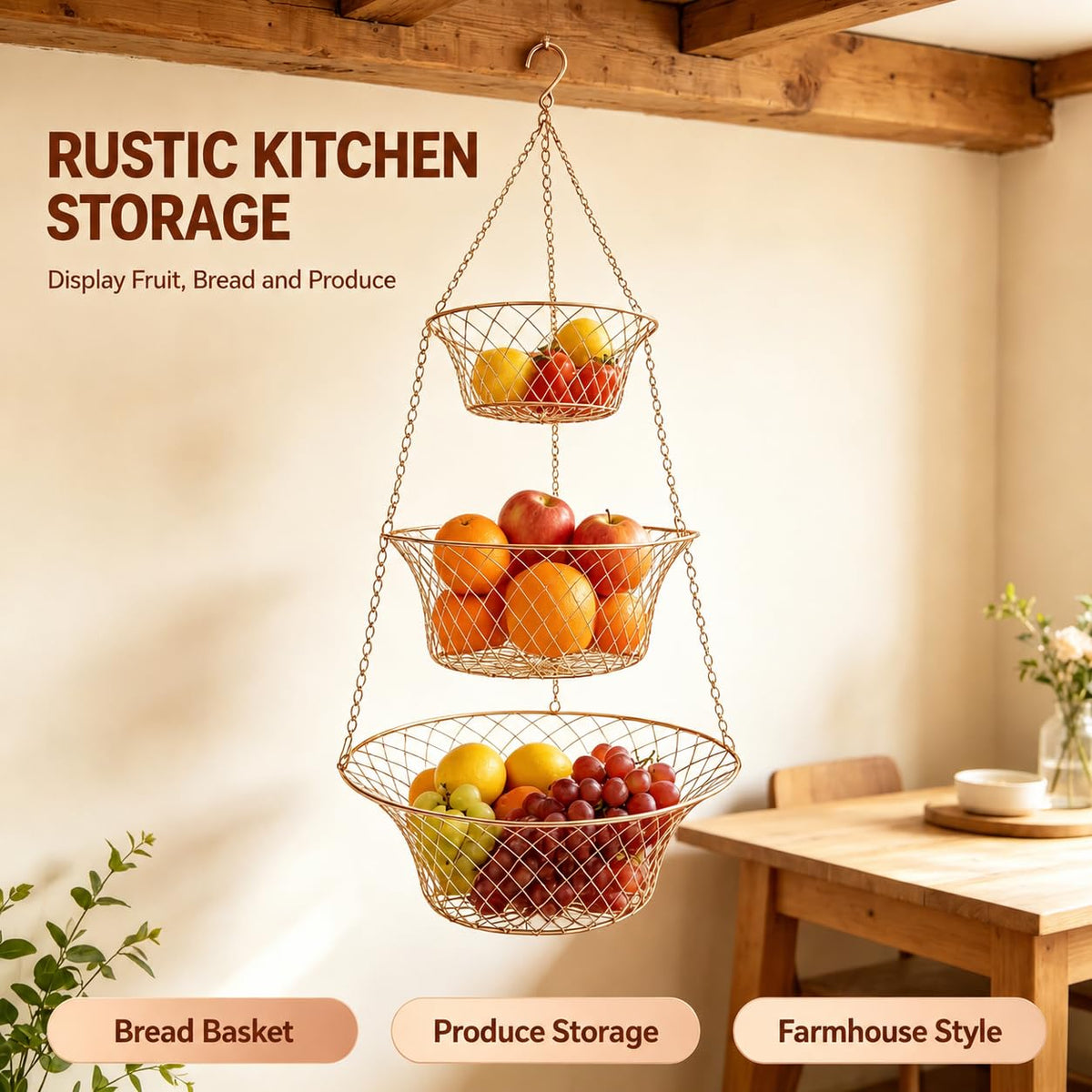 3-Tier Copper Hanging Basket G16642
