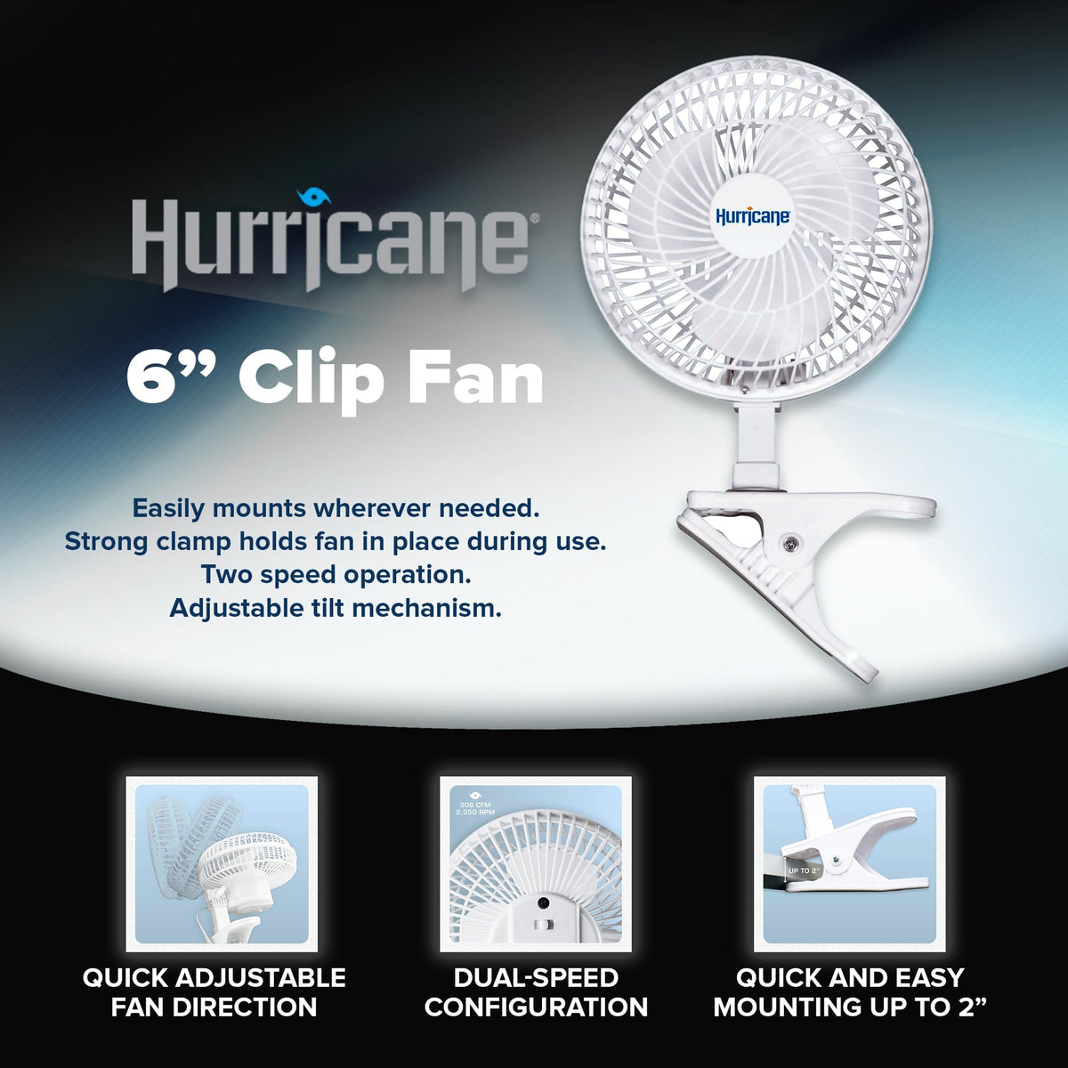 White 2-Pack 6" Clip-On Table Fan with 2 Quiet Speeds F62393