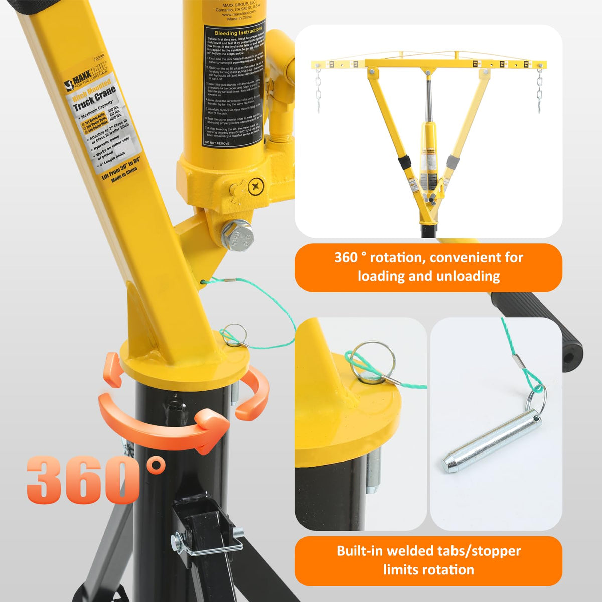 1000 lb Capacity Hydraulic Swivel Hitch Mount Truck Crane V357