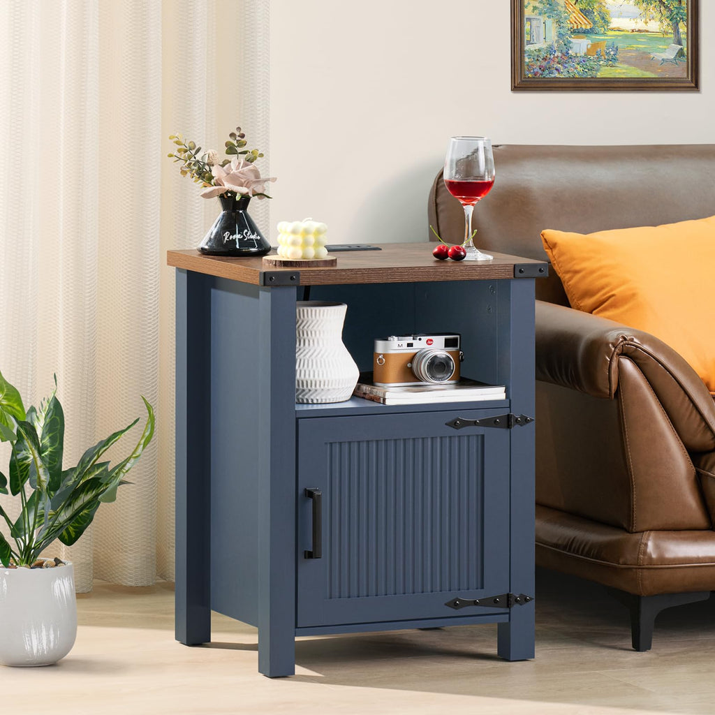 Dark Blue 18-Inch Fluted Nightstand Set of 2 Y562407