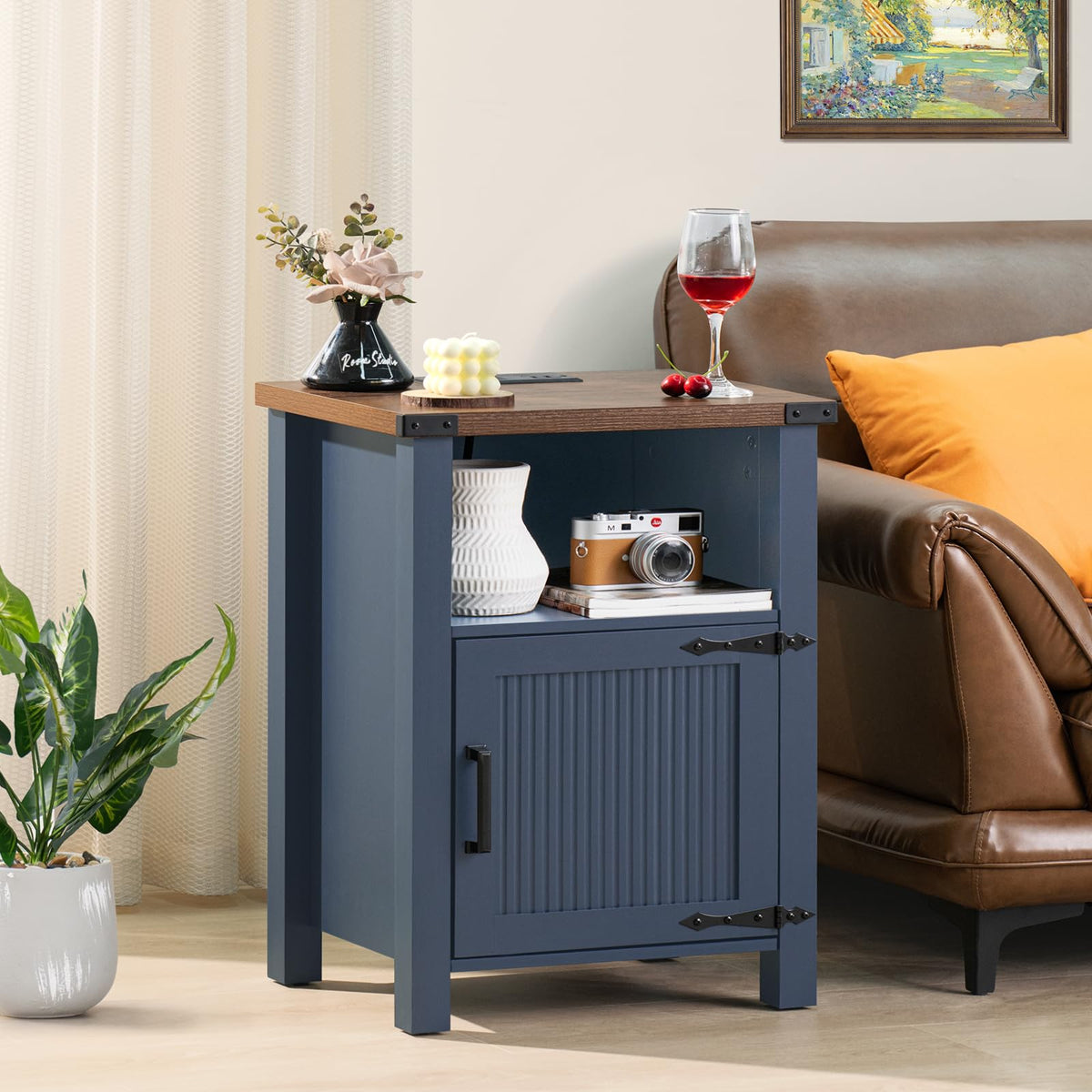 Dark Blue 18-Inch Fluted Nightstand Set of 2 Y562407