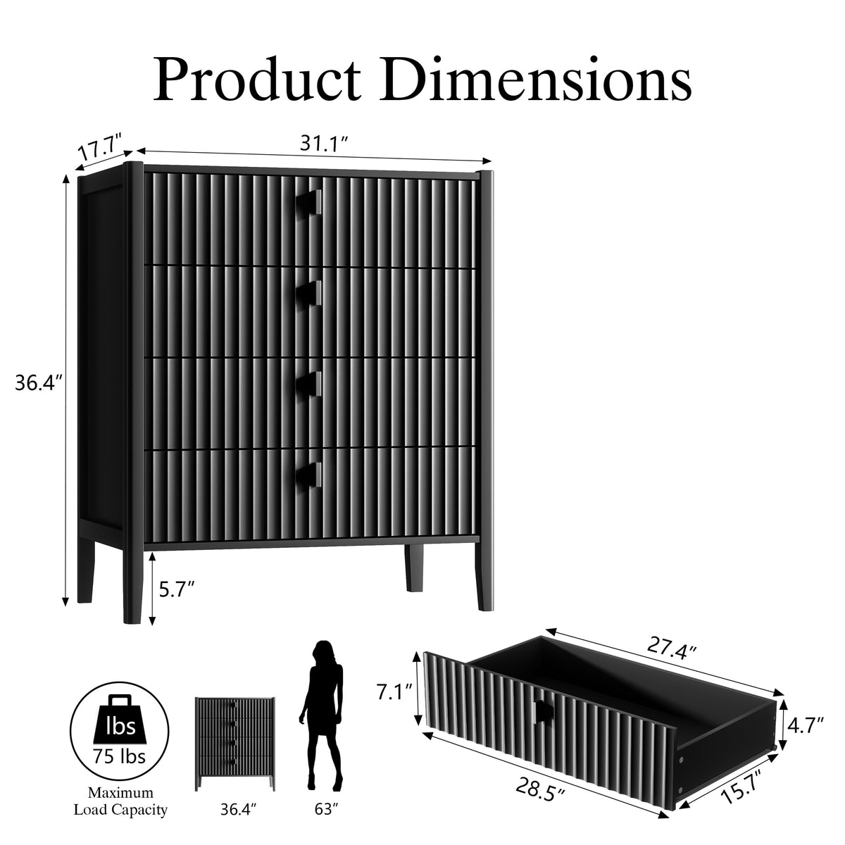 Black 4 Drawer Dresser L708134