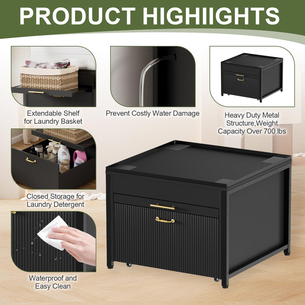 Black 2 Pack Washer Dryer Pedestals with Drawer O590