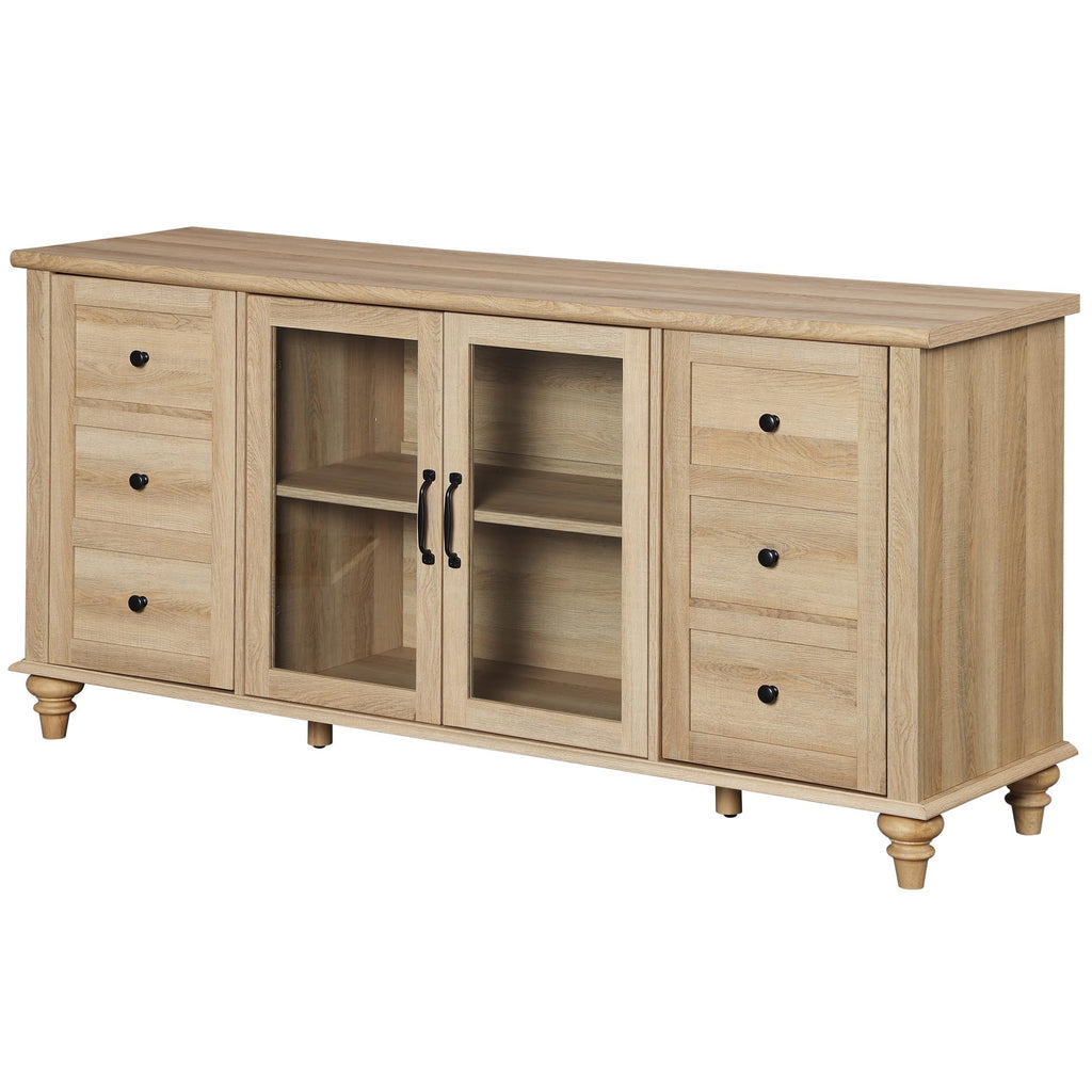 Wood TV Stand for 65 Inch TV with Glass Door J186822