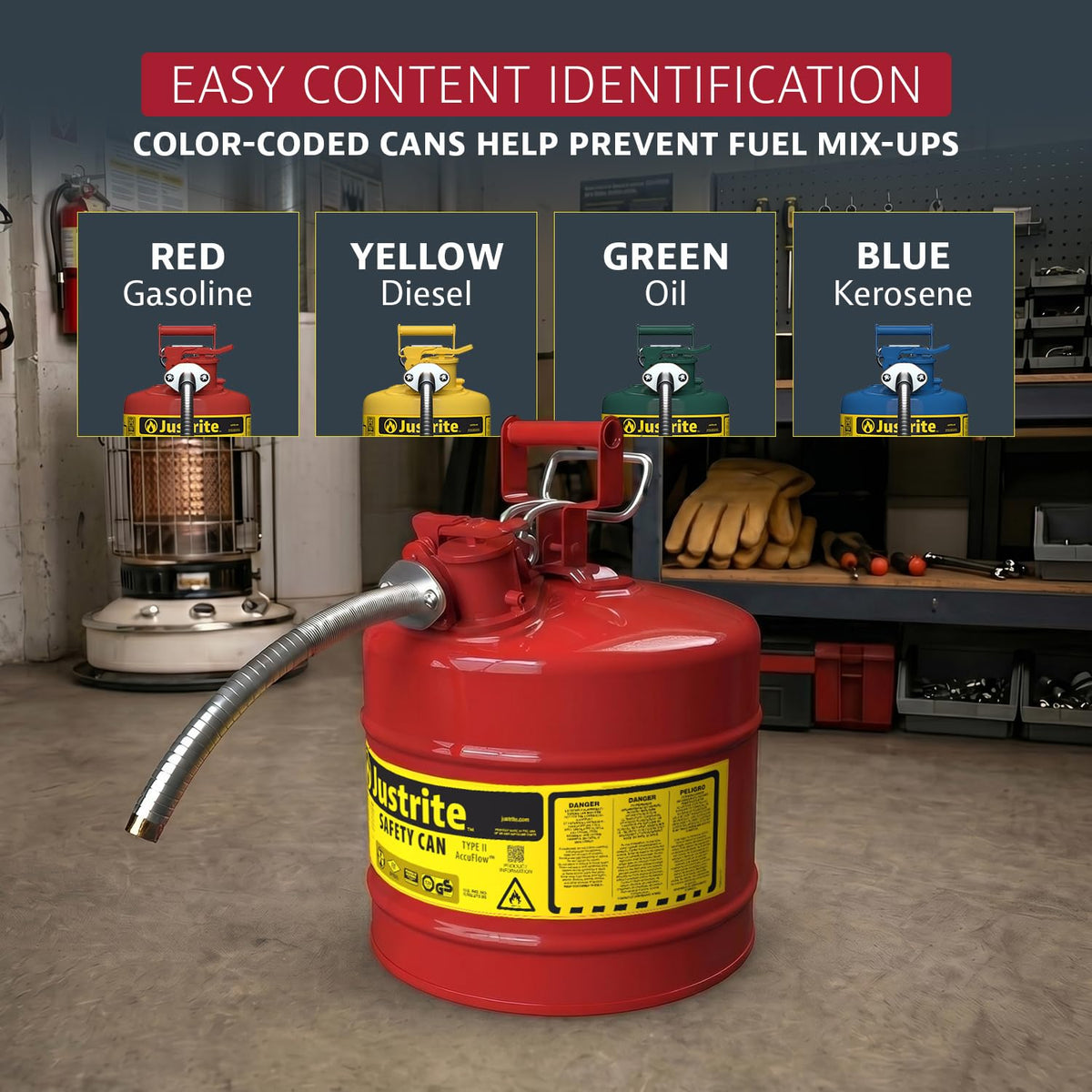 Red Galvanized Steel Gasoline Safety Can I30379
