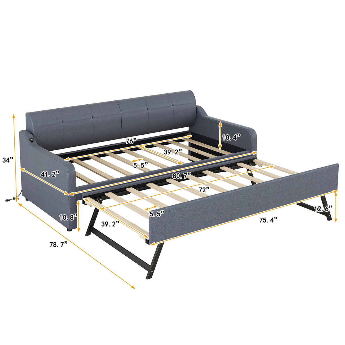 Twin Upholstered Linen Daybed with Pop Up Trundle H561