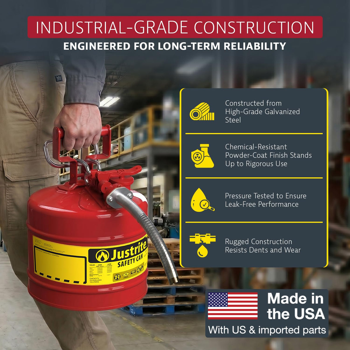 Red Galvanized Steel Gasoline Safety Can I30379