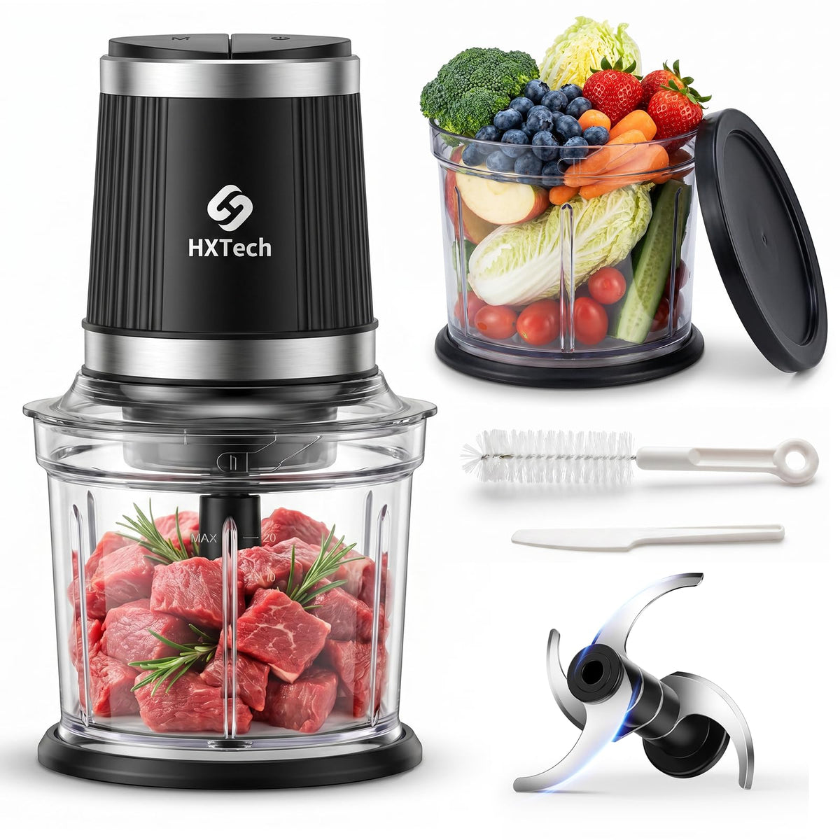 4 Cup 2-Speed Electric Food Processor Set with 2 Bowls I5177