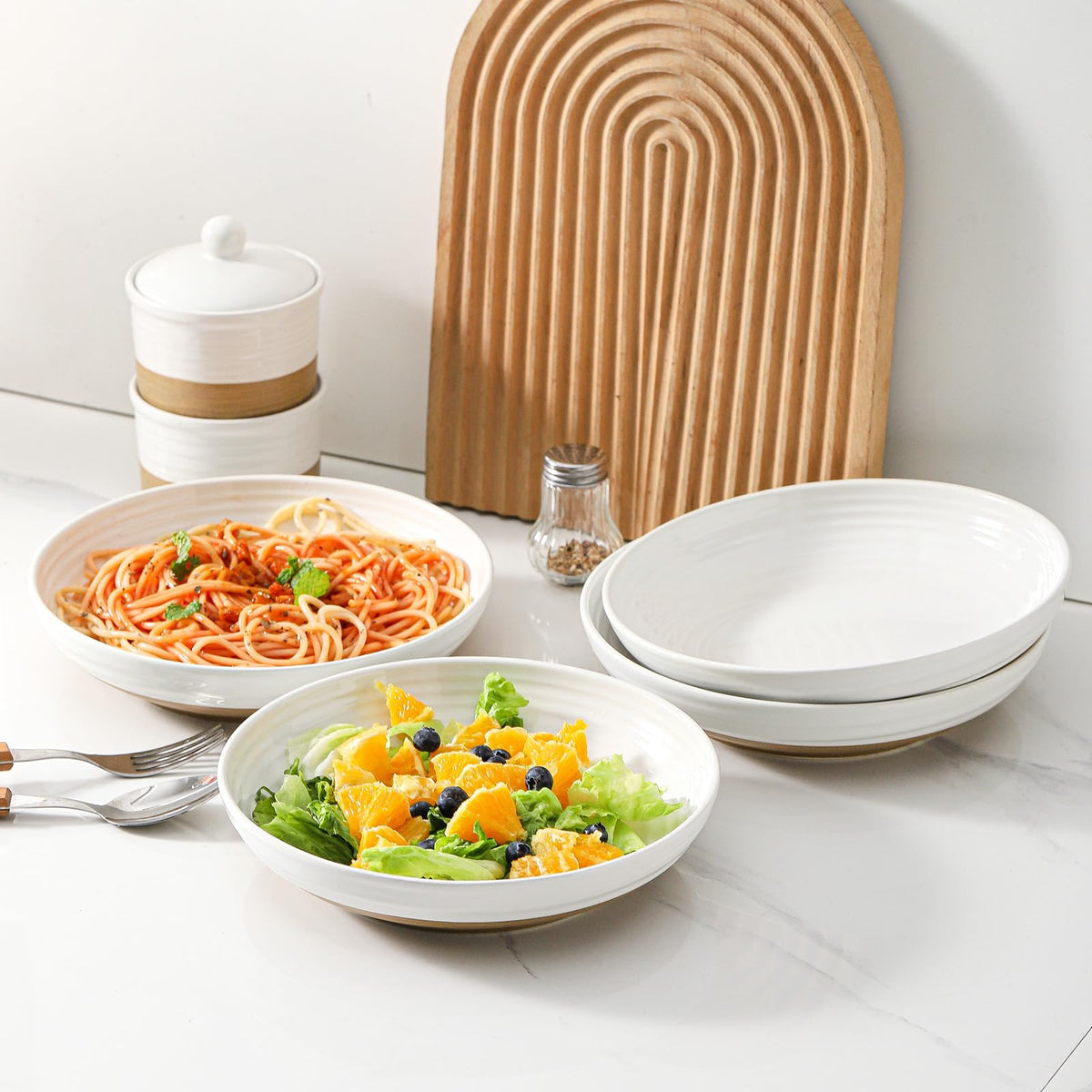 Ceramic Pasta Bowls Set of 4, 8.7 Inch White G275