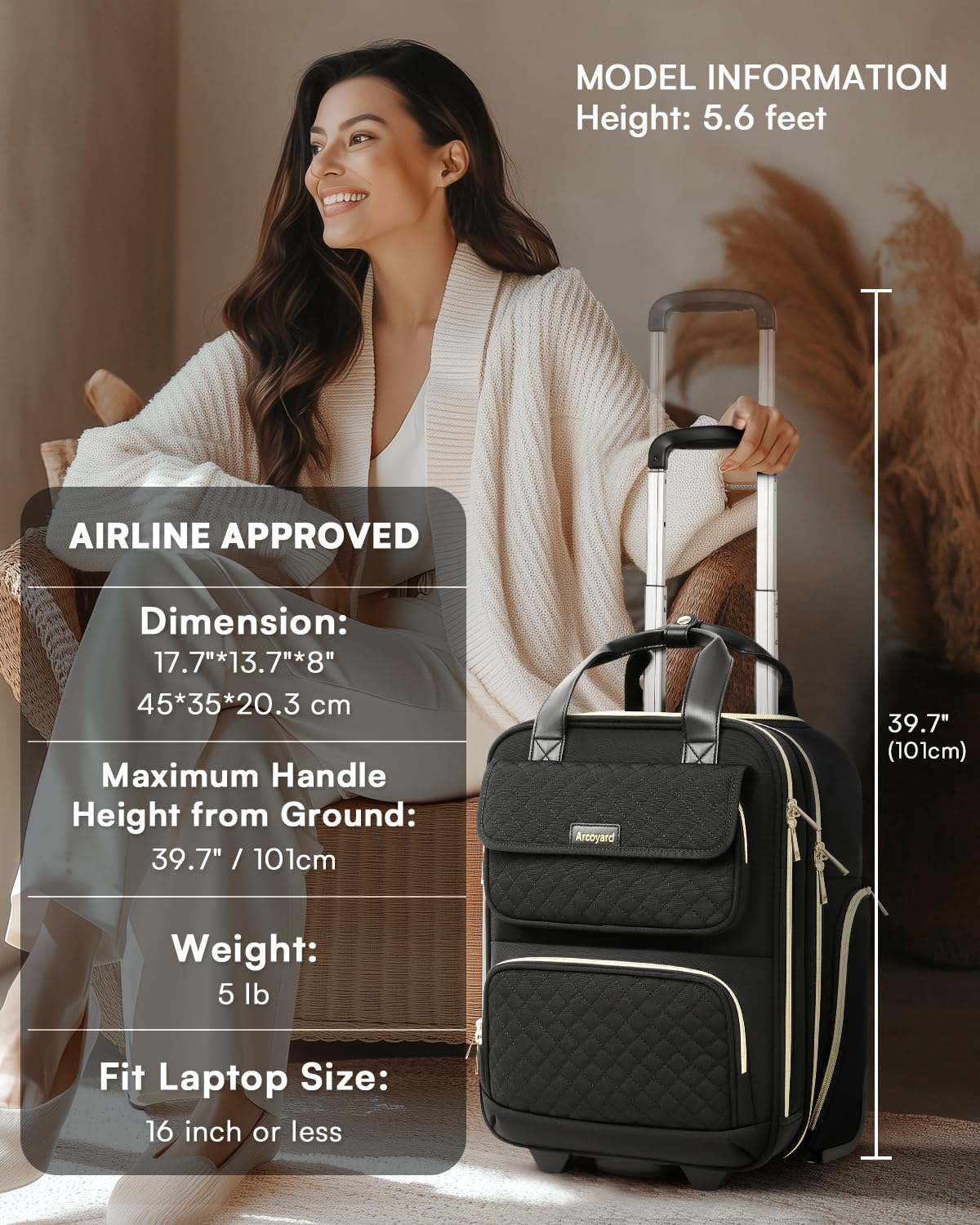 Black 16-Inch Underseat Carry On Luggage with Wheels E57259