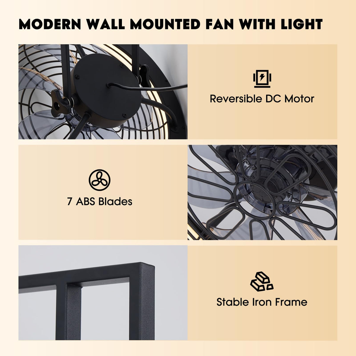 Wall Mounted Fan with Lights, 20” 6 Speeds Reversible Dimmable P9787