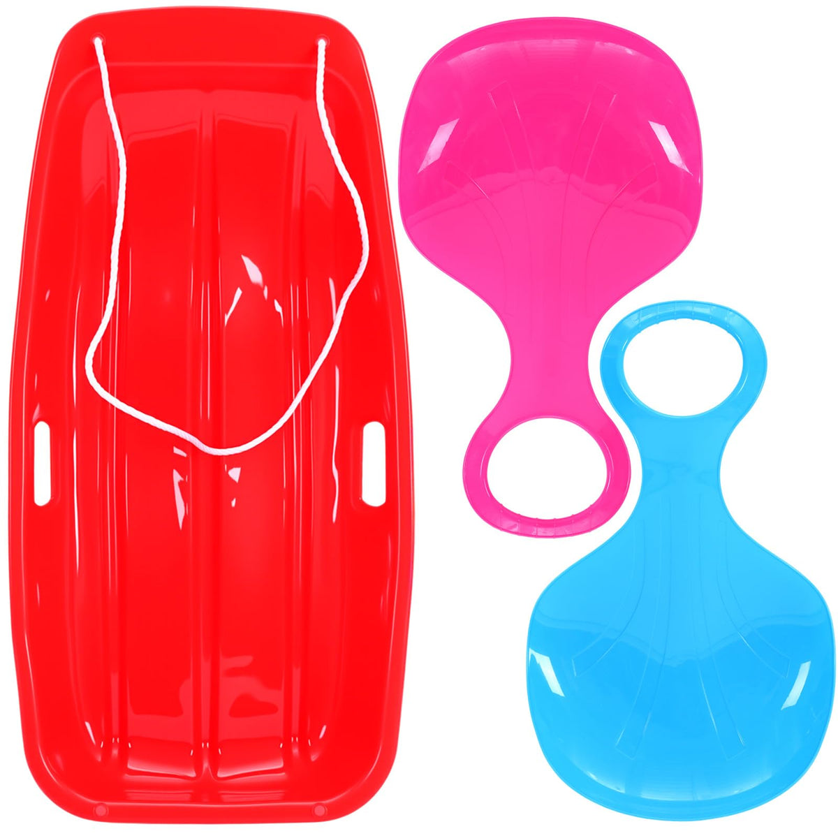 3 Pcs 35 Inch Plastic Snow Sleds with Rope G5624