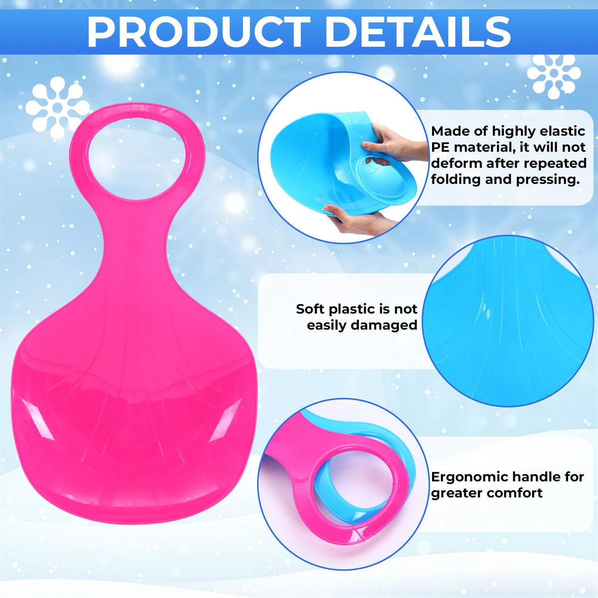 3 Pcs 35 Inch Plastic Snow Sleds with Rope G5624
