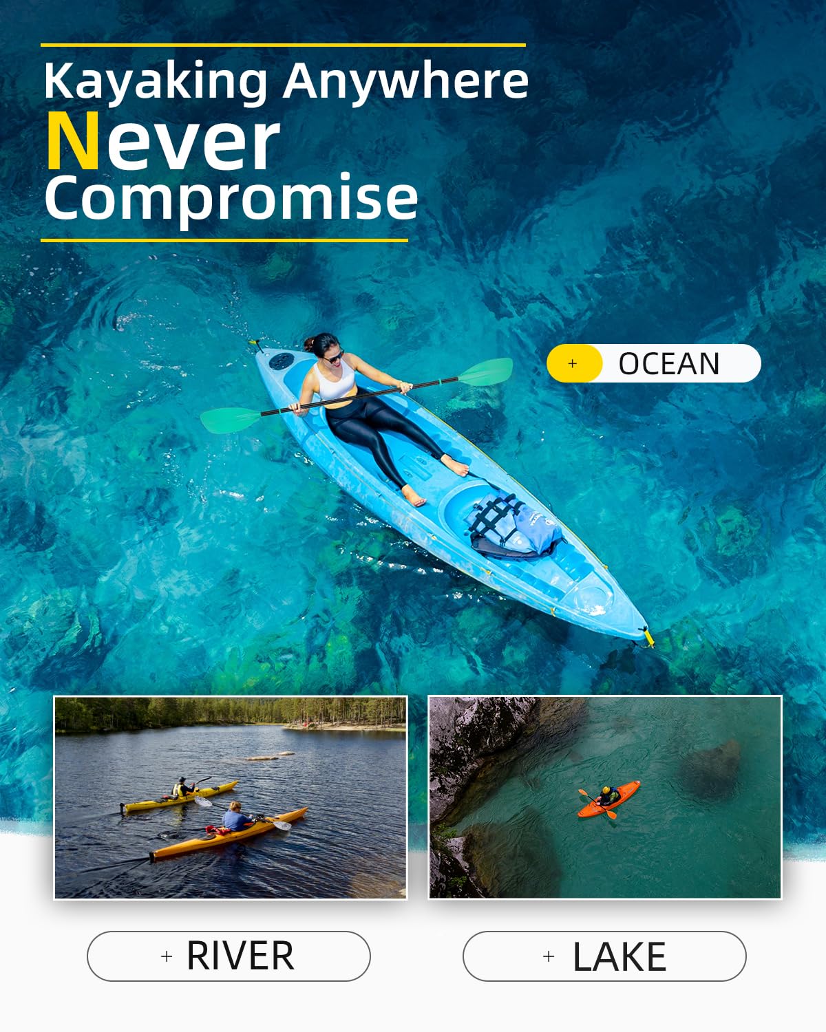 86in/218cm 90.5in/230cm Alloy Shaft 2-Piece Kayak Paddle G9798