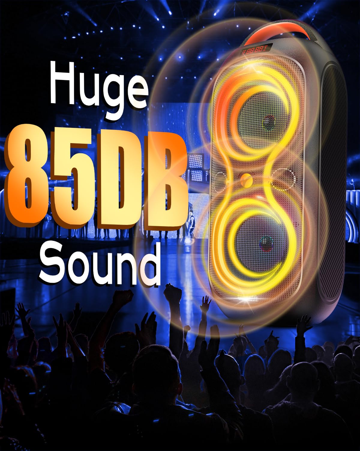 Party Bluetooth Speaker with Dual 4" Woofers, 60W Peak Power, 12H Playtime, Dynamic LED Lights, TWS, FM, AUX, USB, Mic Input, Portable Rechargeable Speaker for Indoor & Outdoor Events -Updated Version L4460