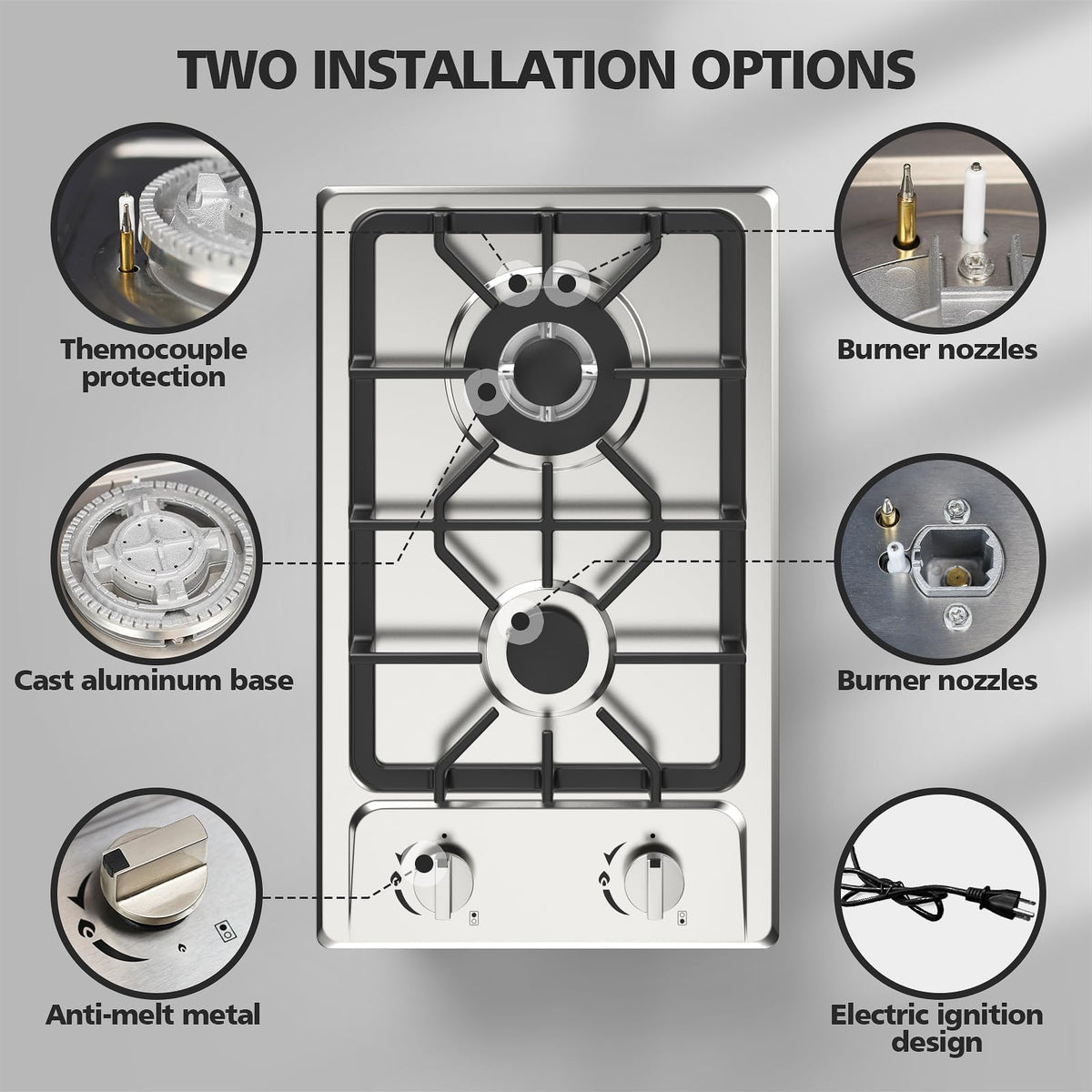 2 Burner Propane Gas Cooktop Stainless Steel R478428