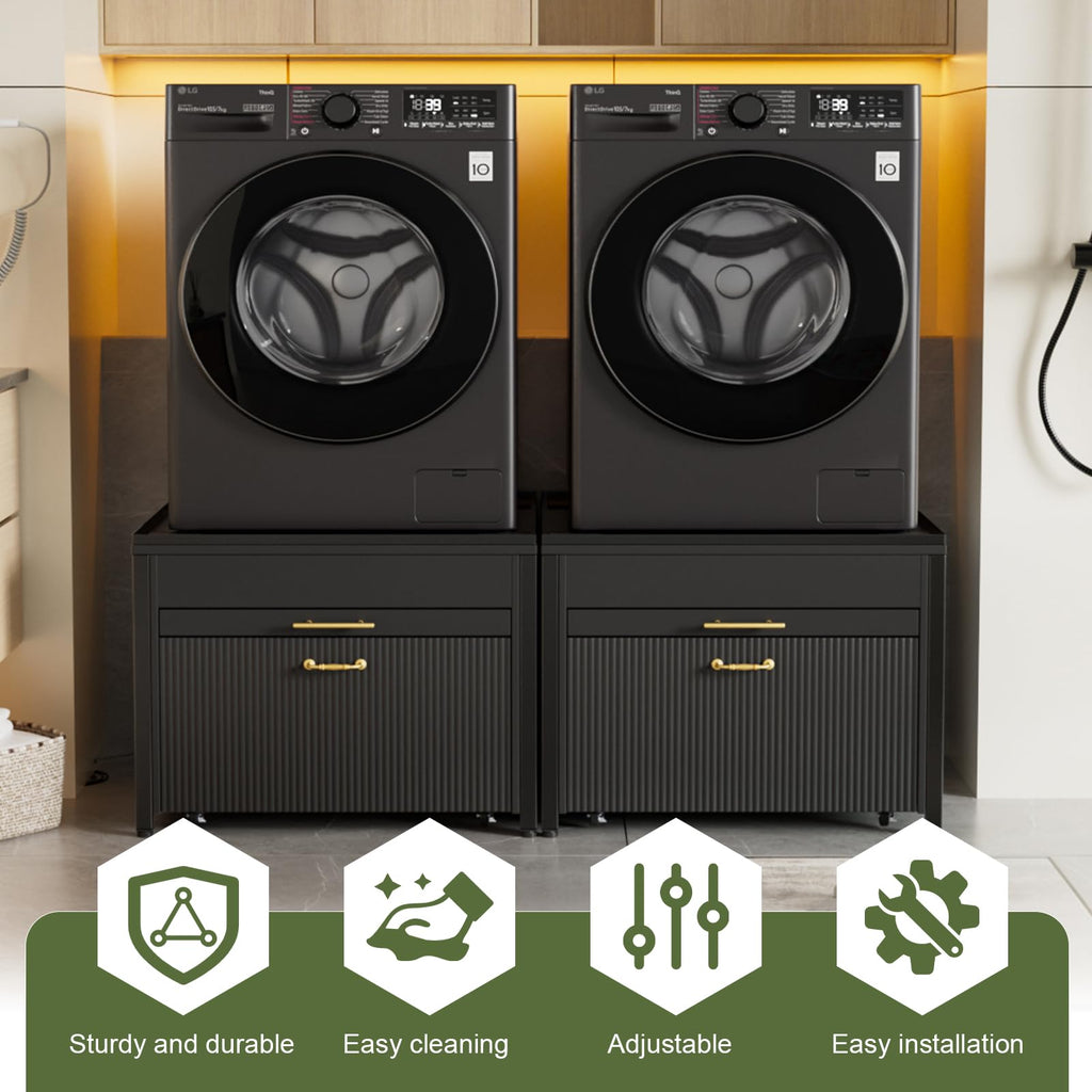 Black 2 Pack Washer Dryer Pedestals with Drawer O590