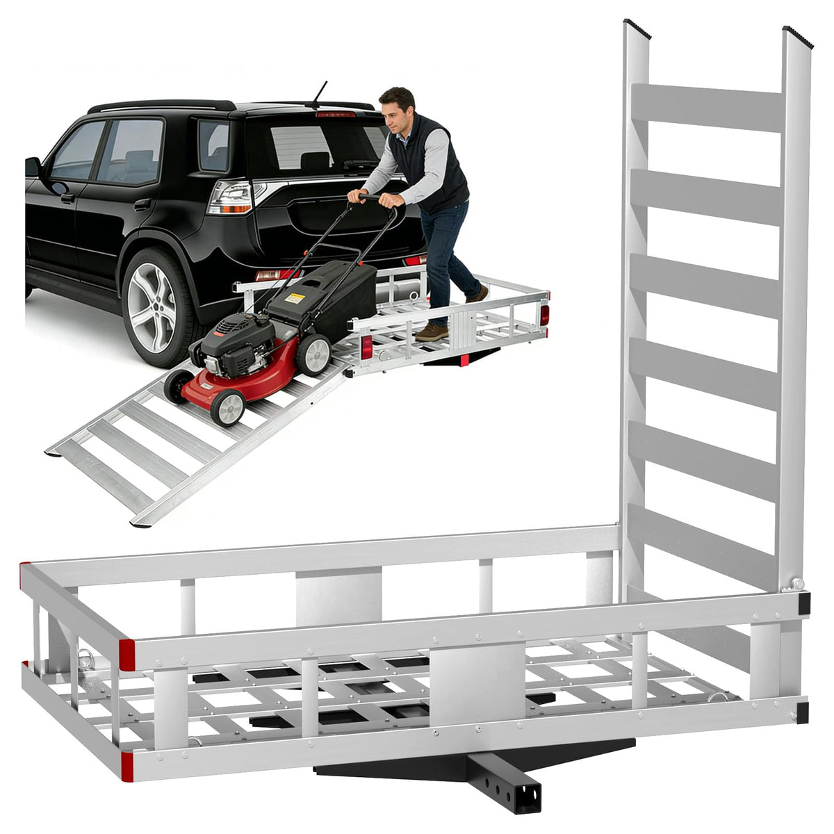 500LBS Heavy-Duty Aluminum Hitch Cargo Carrier with Ramp Y9831