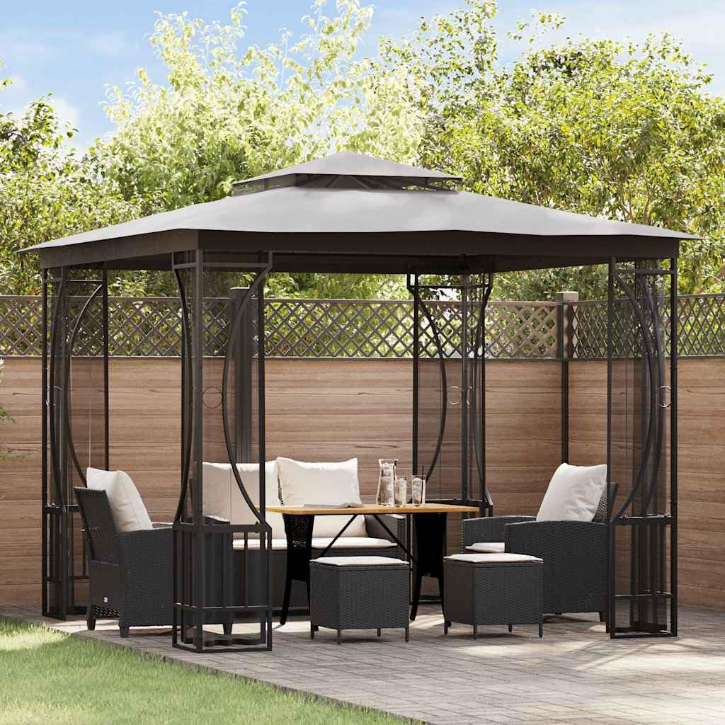 Steel Frame Gazebo with Nets, 9.8x9.8x8.7 ft Anthracite M95176