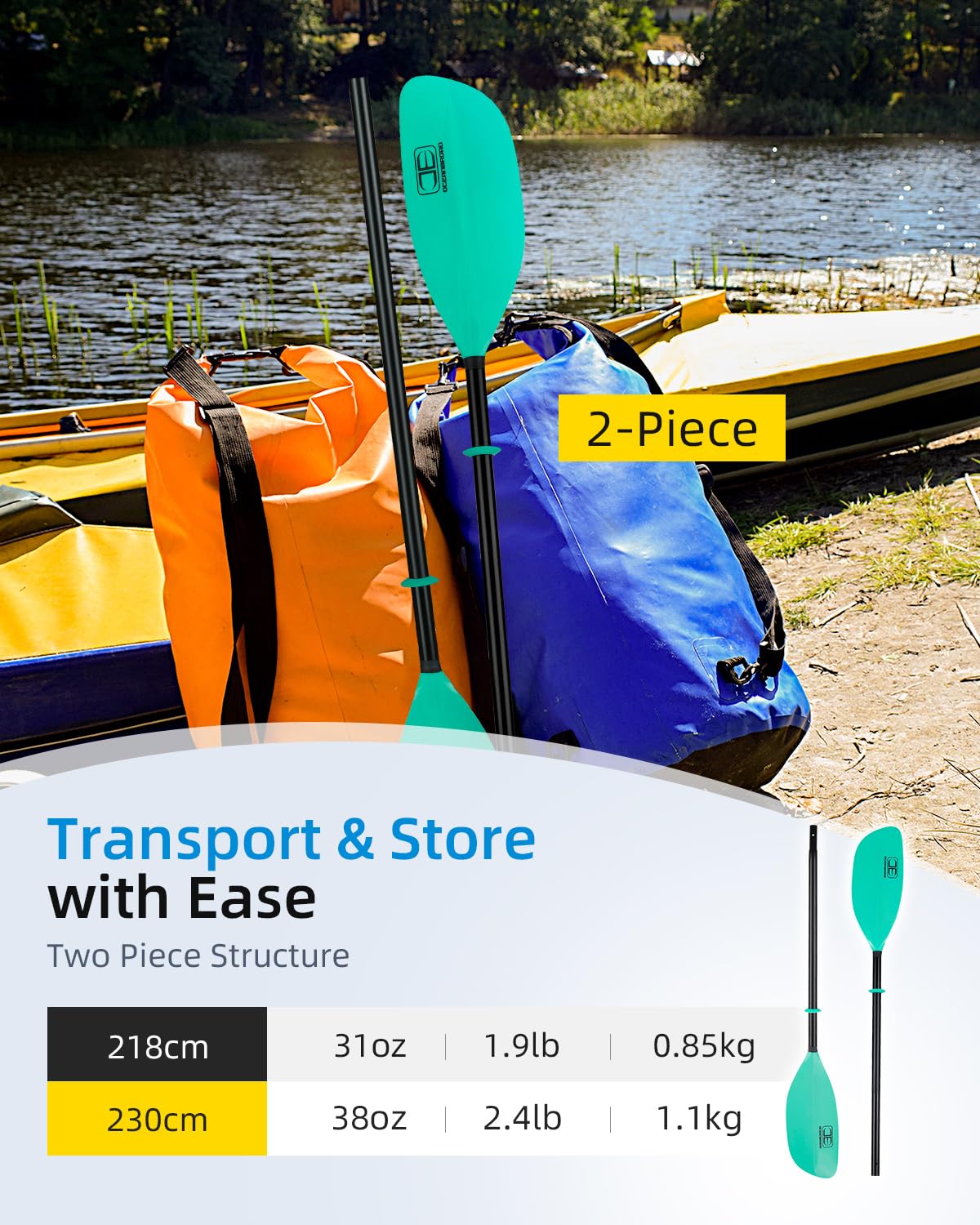 86in/218cm 90.5in/230cm Alloy Shaft 2-Piece Kayak Paddle G9798