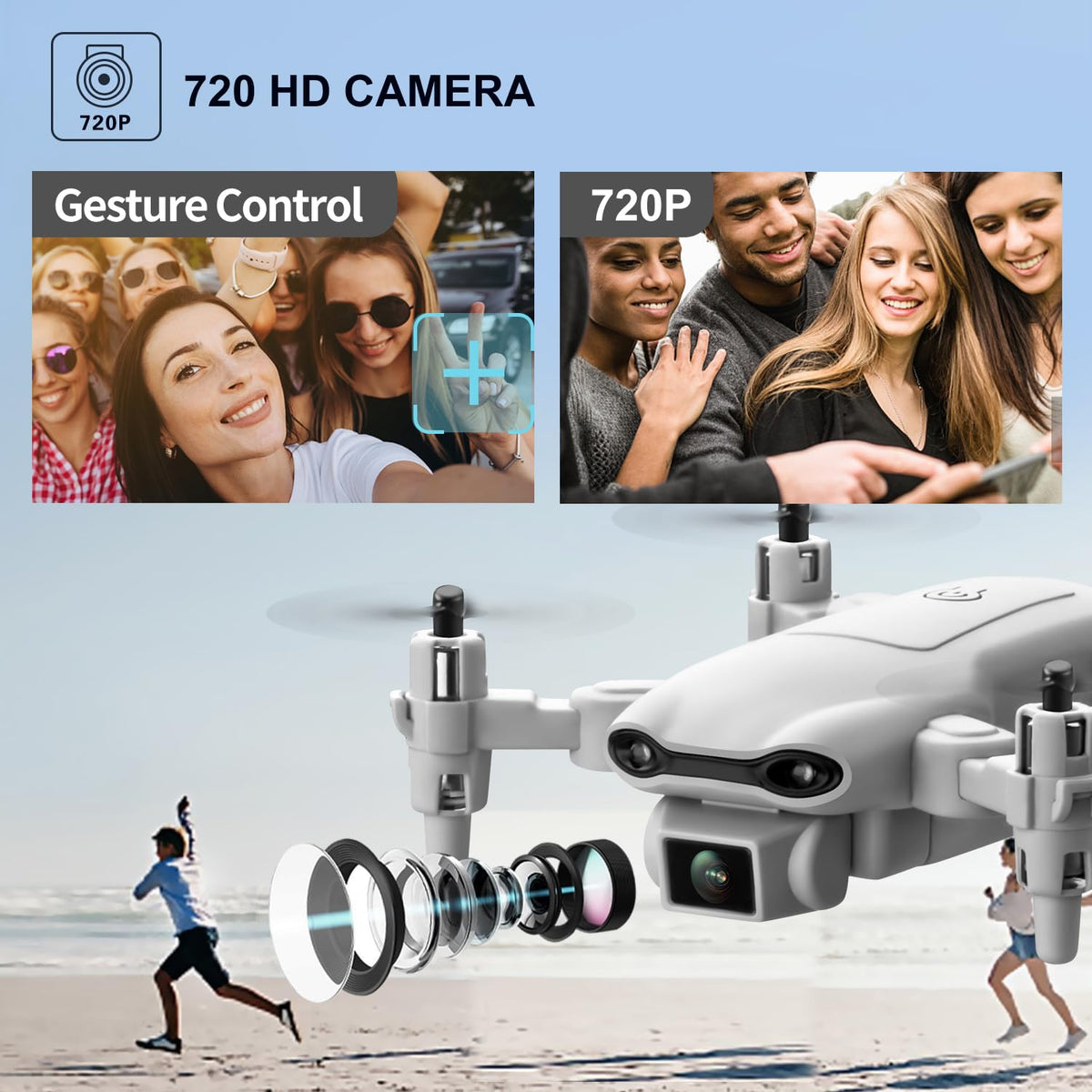 Mini Drone with 1080P HD Camera, 3 Batteries, Gray N77327