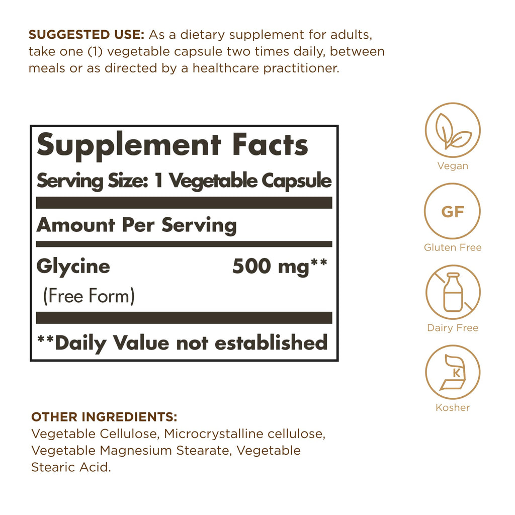 Glycine 500 mg 100 Vegetable Capsules T383539
