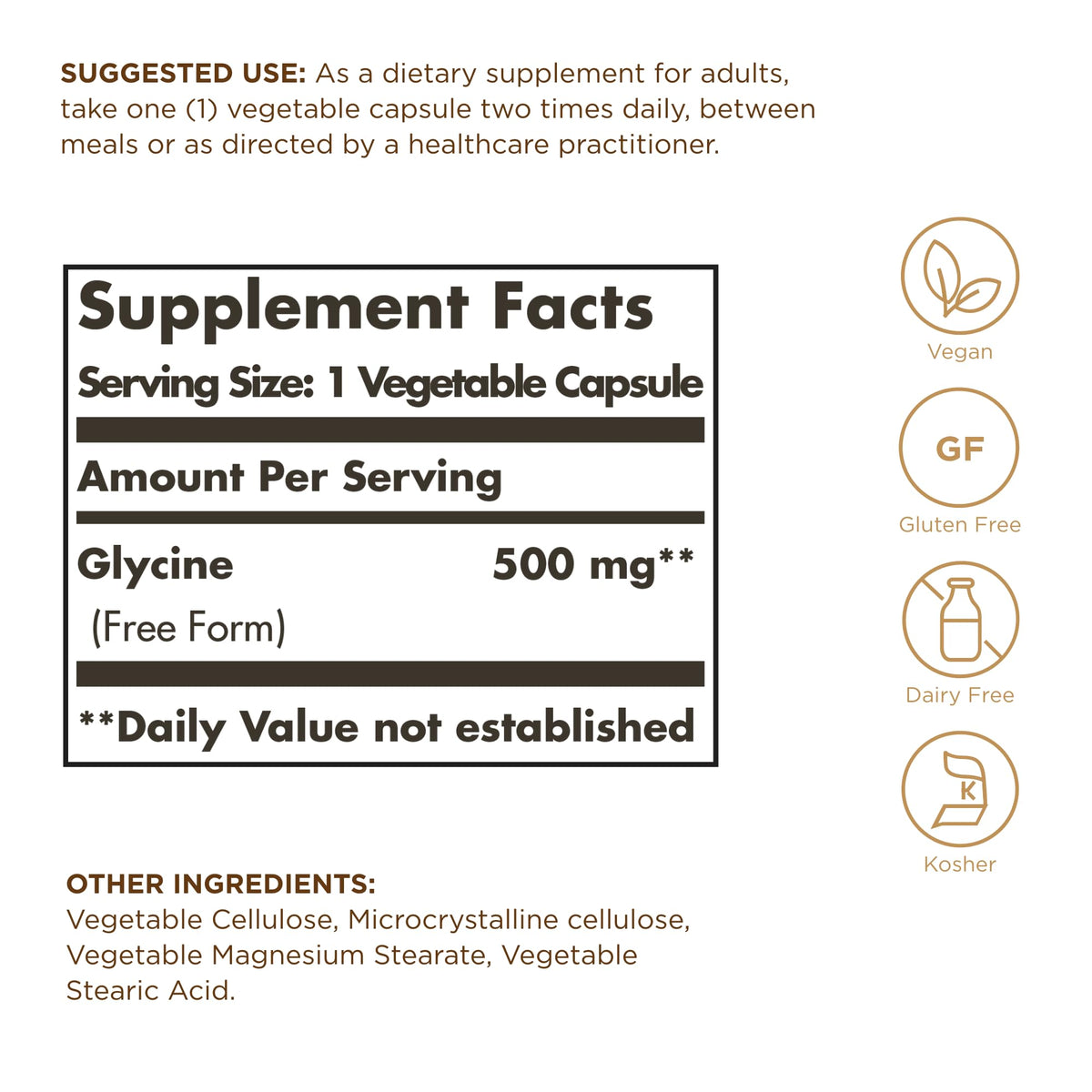 Glycine 500 mg 100 Vegetable Capsules T383539