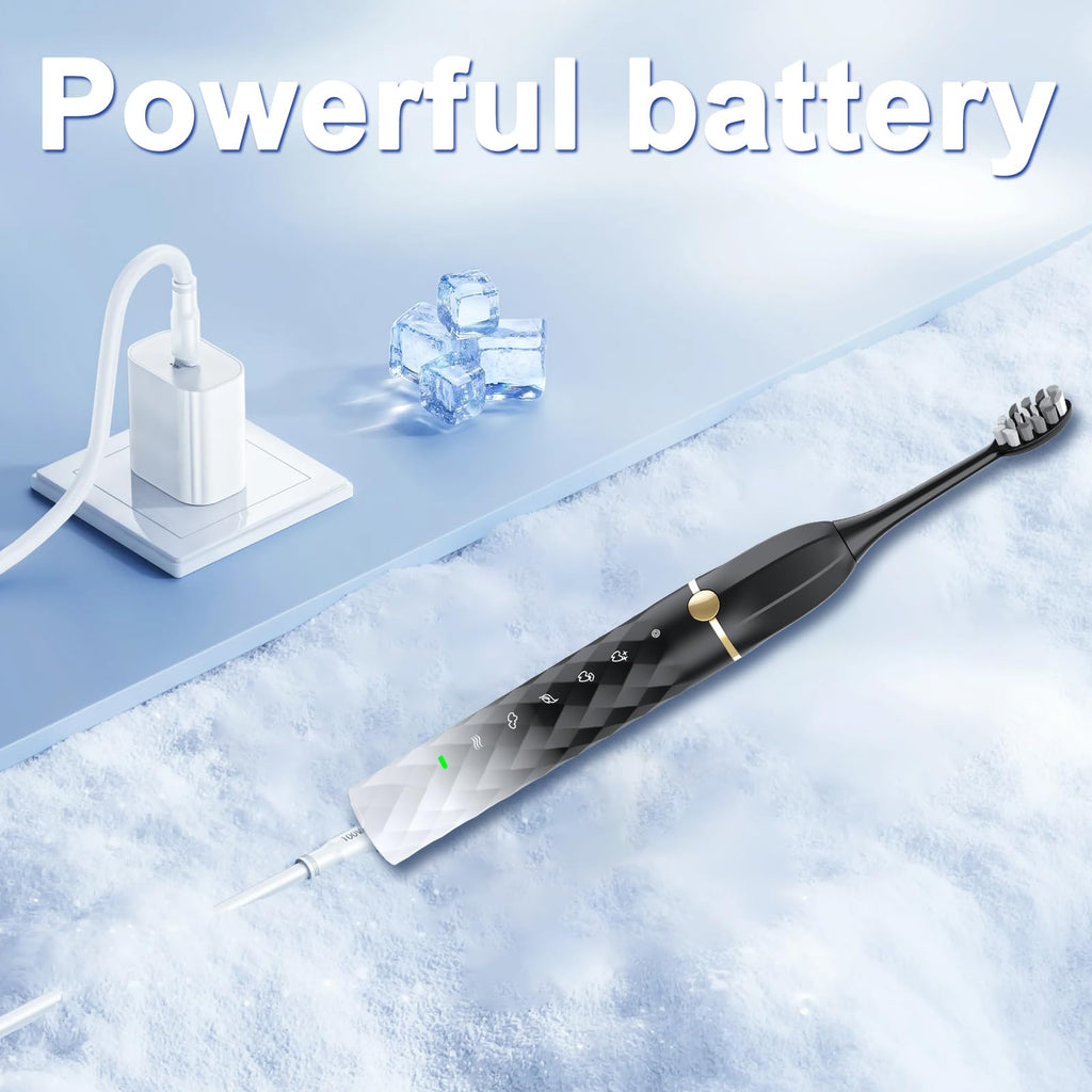Black White Sonic Electric Toothbrush Set with 10 Brush Heads and Travel Case V103864