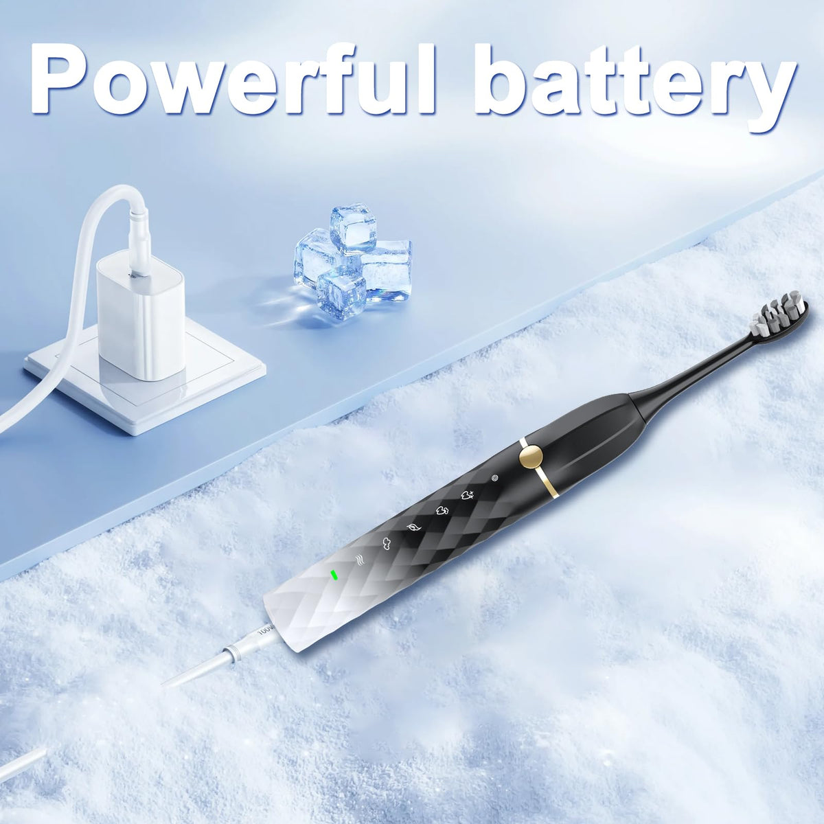 Black White Sonic Electric Toothbrush Set with 10 Brush Heads and Travel Case V103864