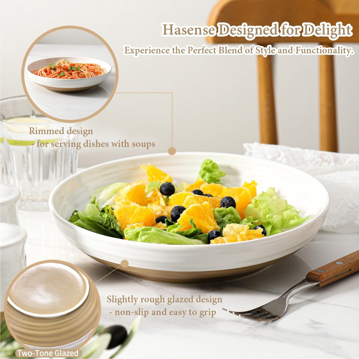 Ceramic Pasta Bowls Set of 4, 8.7 Inch White G275