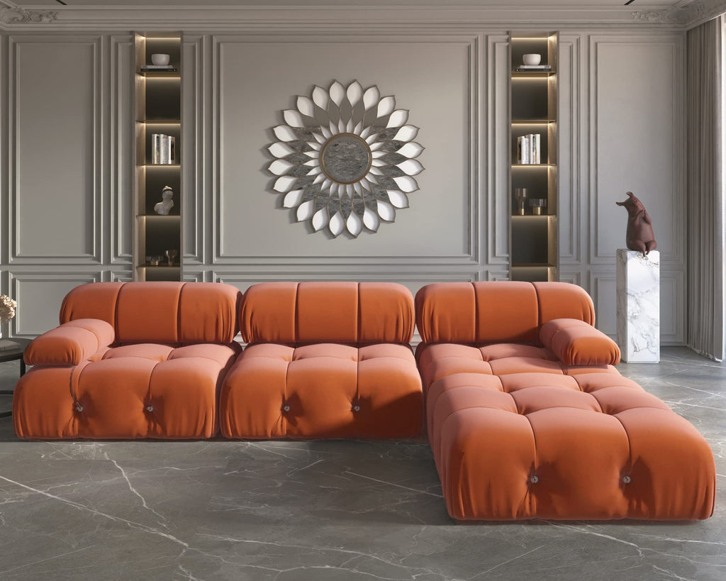 104" L-Shaped Velvet Sectional Sofa with Reversible Chaise Ottoman R59526