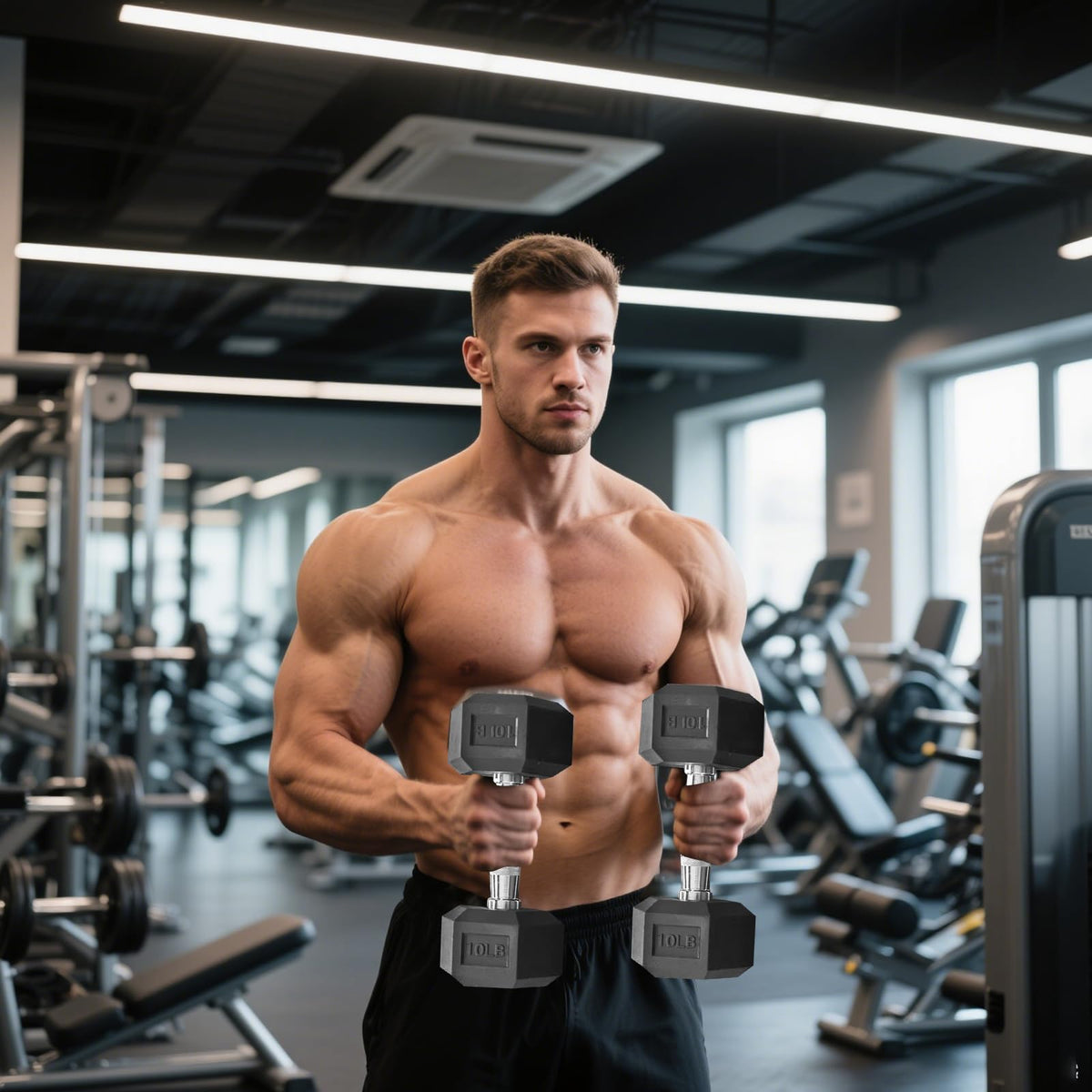 15 lb-550 lb Rubber Hex Dumbbell Set U7887