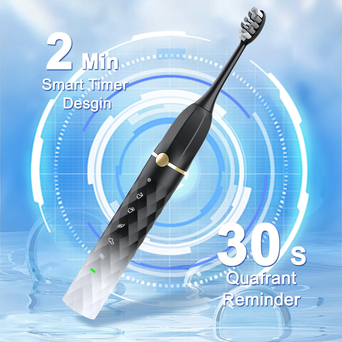 Black White Sonic Electric Toothbrush Set with 10 Brush Heads and Travel Case V103864