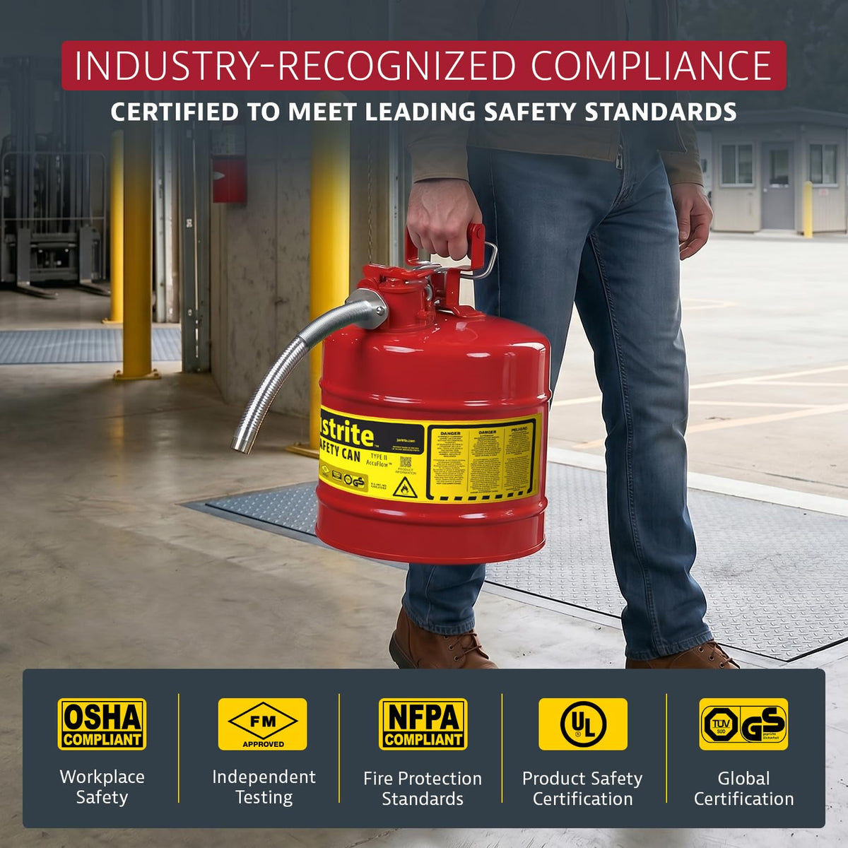 Red Galvanized Steel Gasoline Safety Can I30379