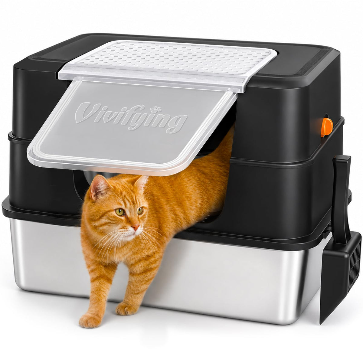 XL Stainless Steel Cat Litter Box with Lid T3293