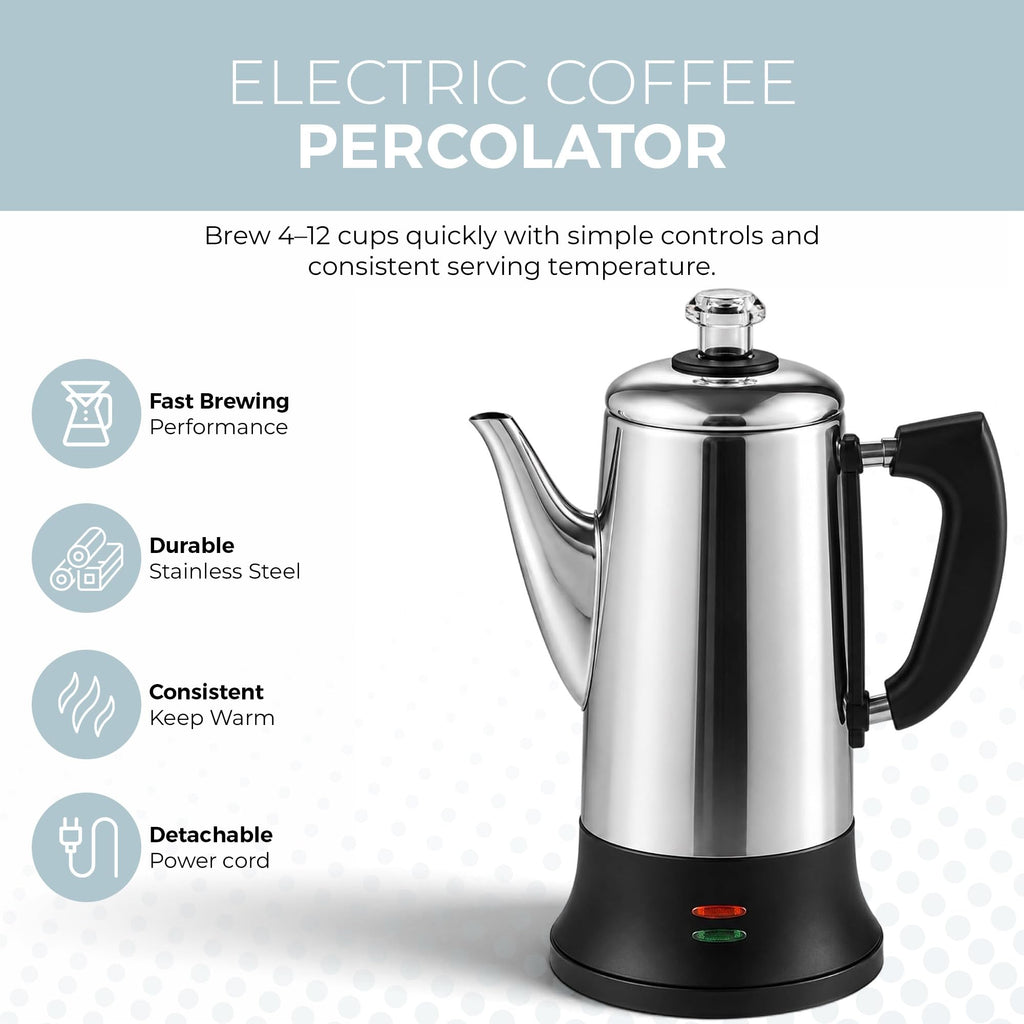 Electric 12 Cup Stainless Steel Coffee Percolator T355451