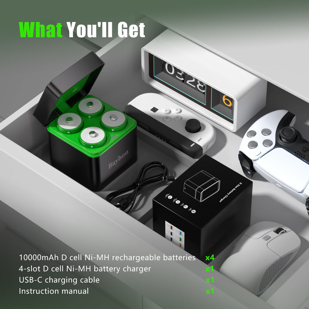 10000mAh D Rechargeable Batteries with 4-Slot Type-C Charger G128