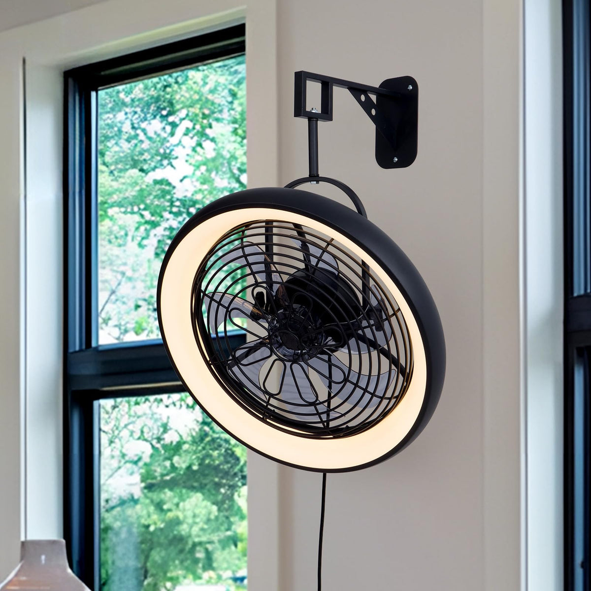 Wall Mounted Fan with Lights, 20” 6 Speeds Reversible Dimmable P9787