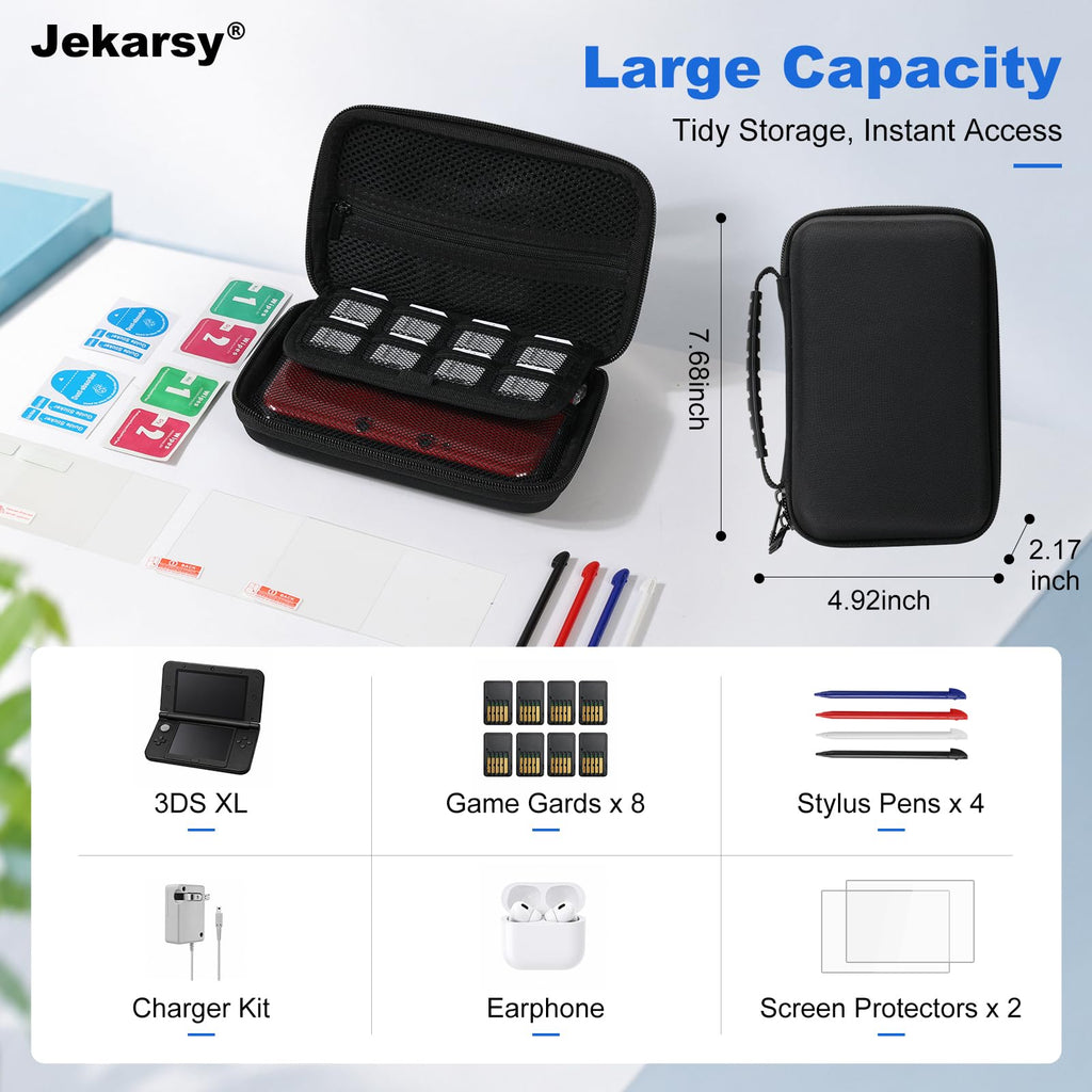 3DS XL Accessories 4-in-1 Kit Carrying Case Clear Shell Case Screen Protectors Stylus Pens N8331