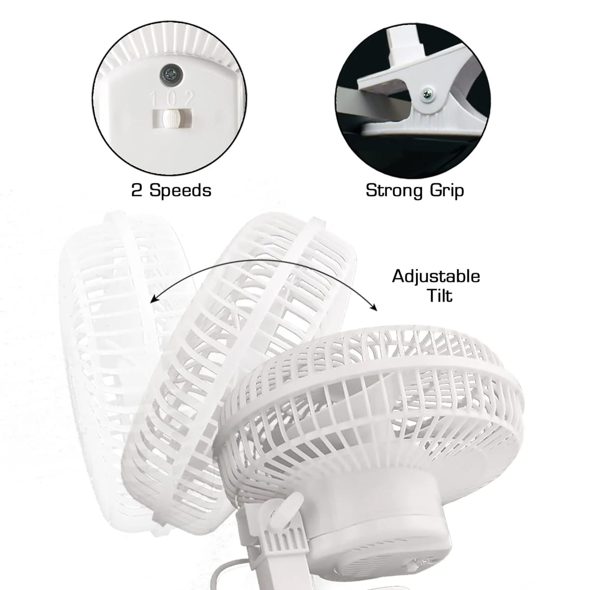 White 2-Pack 6" Clip-On Table Fan with 2 Quiet Speeds F62393