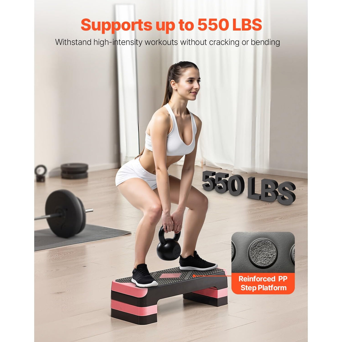 Adjustable Non Slip Aerobic Step Platform with 4 Risers F419